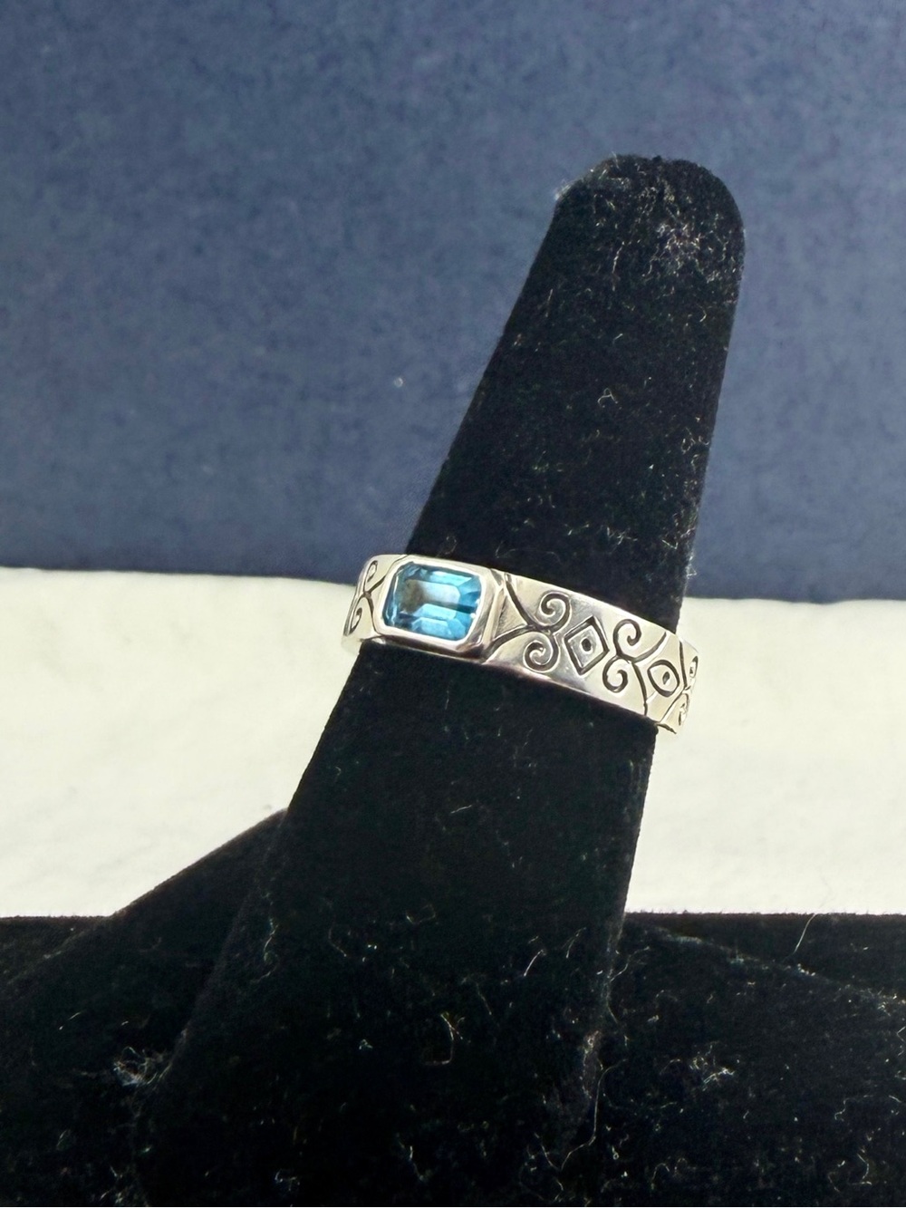 BRIGHTON Vintage Sterling Silver Topaz Etched Filigree Scroll Ring; 6.5